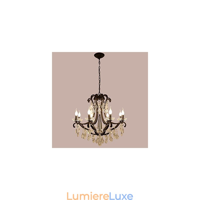 Lustre en cristal à 8 lumières, style moderne, contemporain, traditionnel, classique, rustique, style lodge, vintage, rétro, lanterne, tambour, peinture de campagne