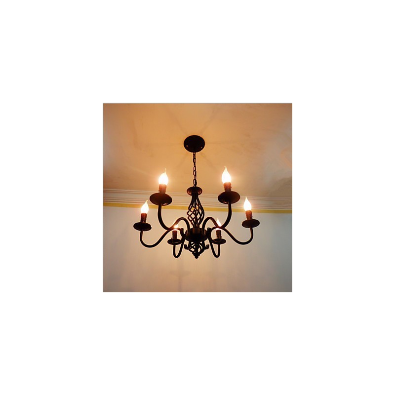 Lustre artistique chic et moderne à 6 ampoules en métal de style bougie pour l'intérieur