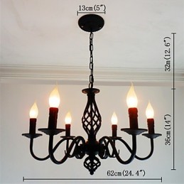 Lustre artistique chic et moderne à 6 ampoules en métal de style bougie pour l'intérieur