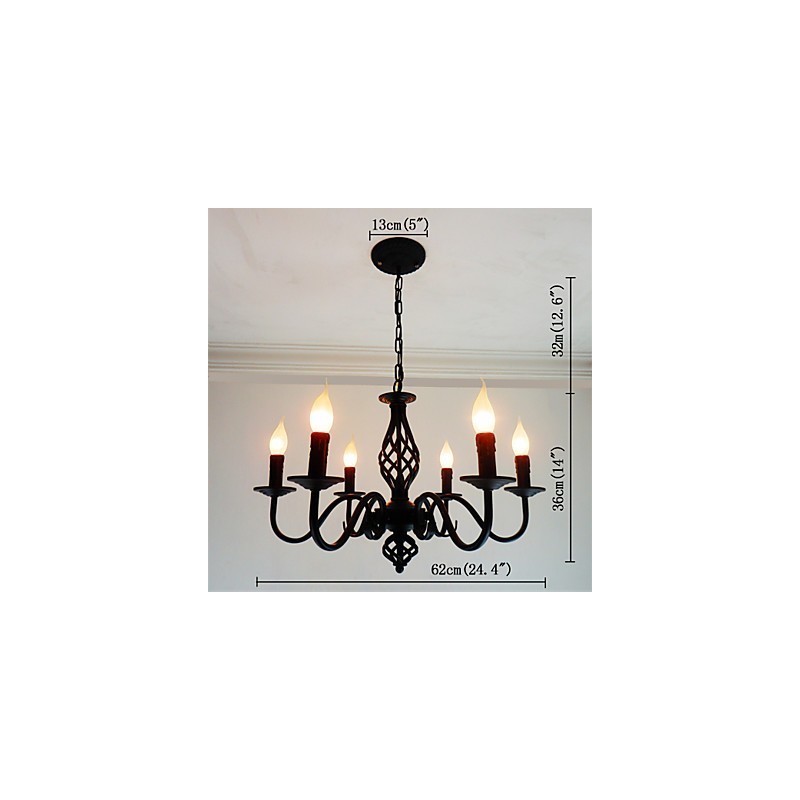 Lustre artistique chic et moderne à 6 ampoules en métal de style bougie pour l'intérieur