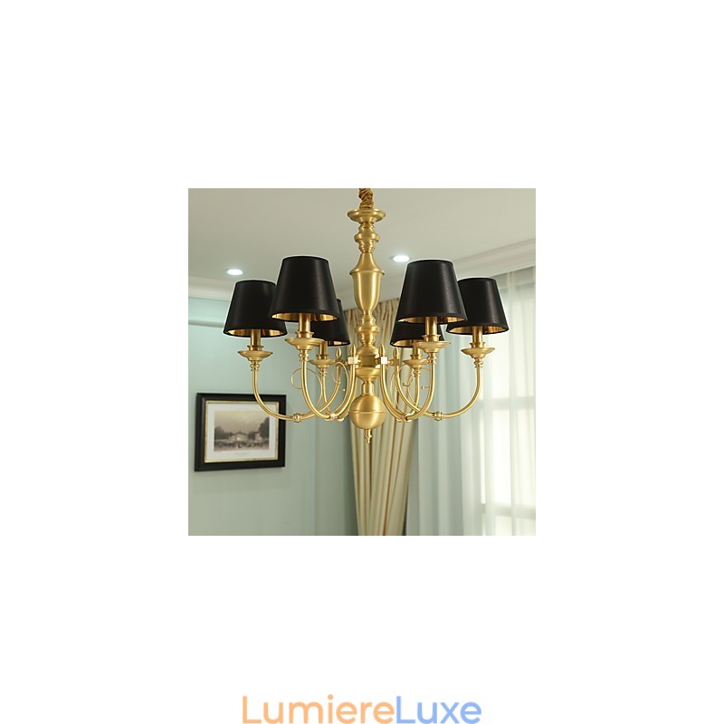 Lustre traditionnel classique en laiton pour mini style métal 6 ampoules