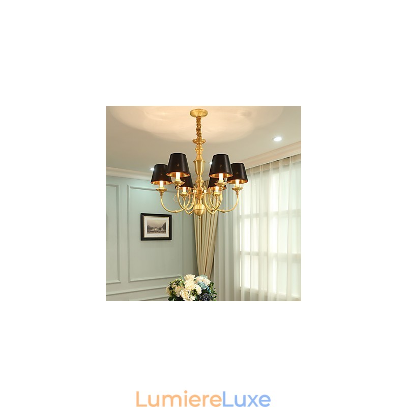 Lustre traditionnel classique en laiton pour mini style métal 6 ampoules