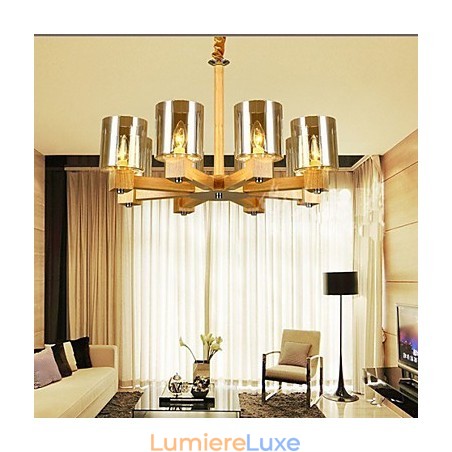 Lampe à suspension tendance avec couvercle en bois et verre Lampe à suspension tendance avec couvercle en bois et verre