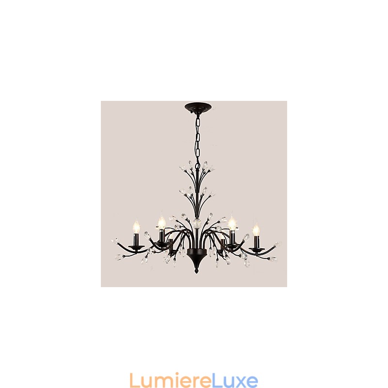 Lustre en cristal à 6 lumières, style moderne, contemporain, traditionnel, classique, vintage, rétro, style campagnard