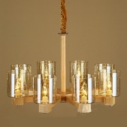 Lampe à suspension tendance avec couvercle en bois et verre
