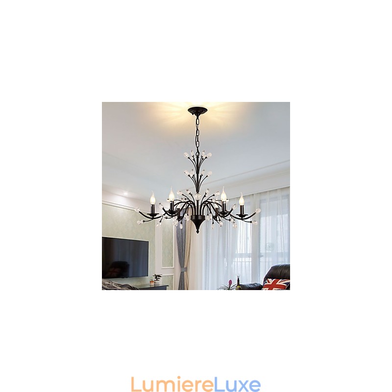 Lustre en cristal à 6 lumières, style moderne, contemporain, traditionnel, classique, vintage, rétro, style campagnard