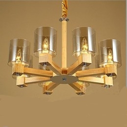Lampe à suspension tendance avec couvercle en bois et verre