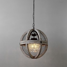 Lustre industriel américain vintage en métal et bois, luminaire décoratif d'intérieur