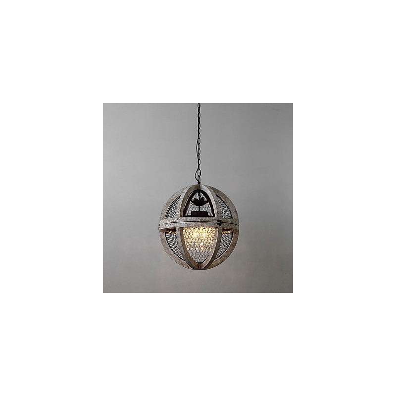 Lustre industriel américain vintage en métal et bois, luminaire décoratif d'intérieur