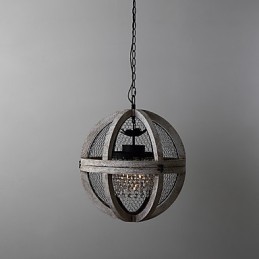 Lustre industriel américain vintage en métal et bois, luminaire décoratif d'intérieur