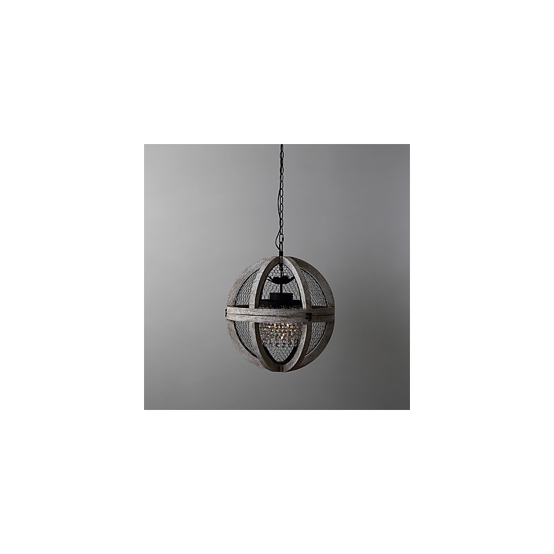 Lustre industriel américain vintage en métal et bois, luminaire décoratif d'intérieur