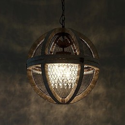 Lustre industriel américain vintage en métal et bois, luminaire décoratif d'intérieur