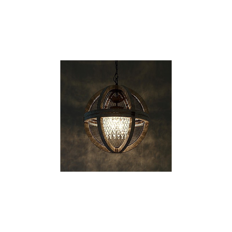 Lustre industriel américain vintage en métal et bois, luminaire décoratif d'intérieur