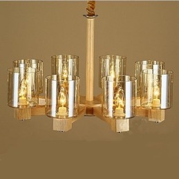 Lampe à suspension tendance avec couvercle en bois et verre