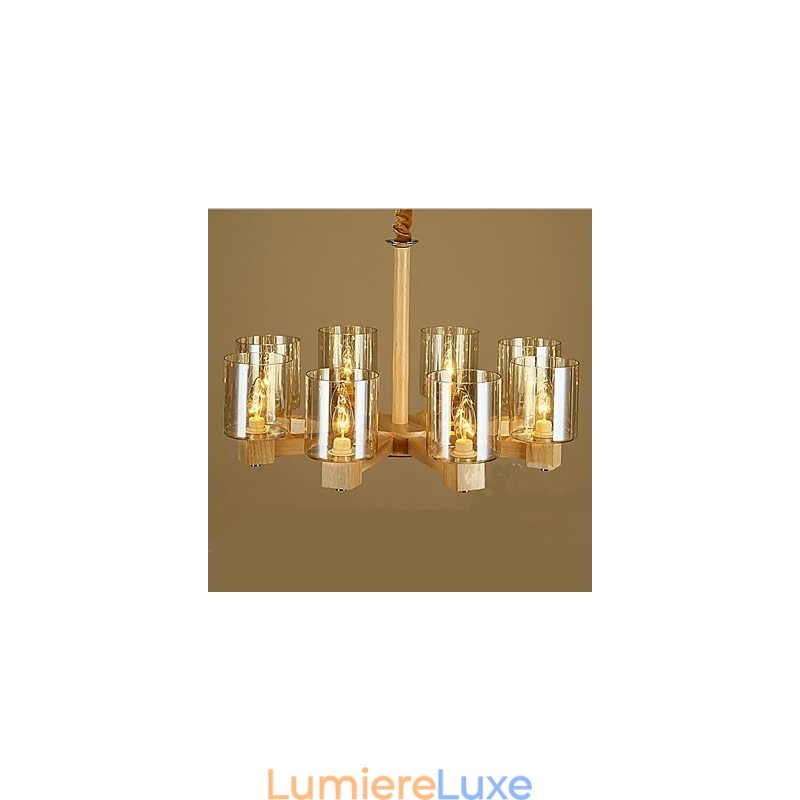 Lampe à suspension tendance avec couvercle en bois et verre
