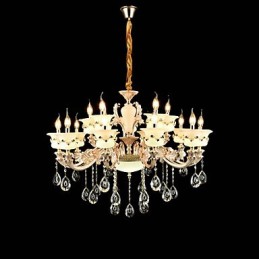 Lustre classique traditionnel en alliage de zinc pour intérieur et jardin, style mini cristal, 15 ampoules