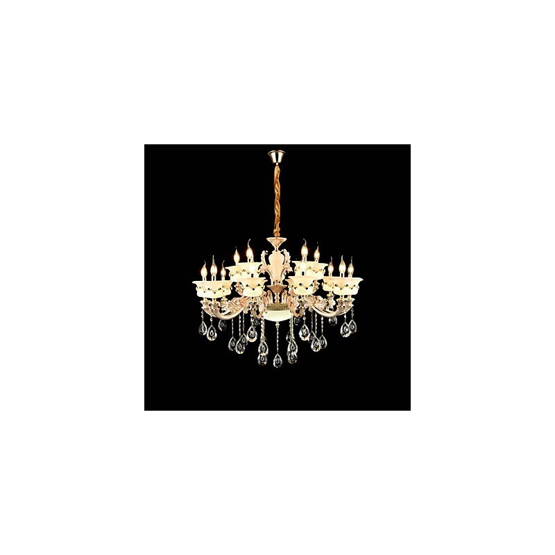 Lustre classique traditionnel en alliage de zinc pour intérieur et jardin, style mini cristal, 15 ampoules