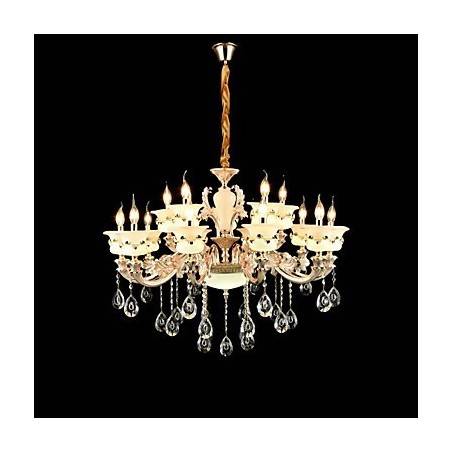 Lustre classique traditionnel en alliage de zinc pour intérieur et jardin, style mini cristal, 15 ampoules Lustre classique traditionnel en alliage de zinc pour intérieur et jardin, style mini cristal, 15 ampoules