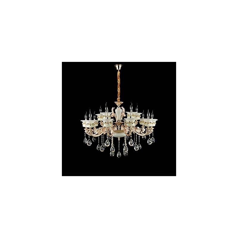 Lustre classique traditionnel en alliage de zinc pour intérieur et jardin, style mini cristal, 15 ampoules