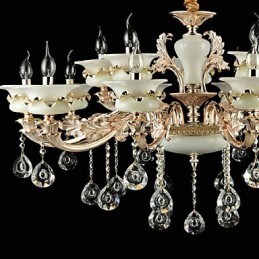 Lustre classique traditionnel en alliage de zinc pour intérieur et jardin, style mini cristal, 15 ampoules