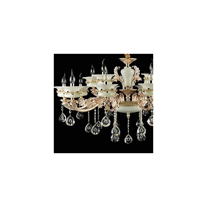Lustre classique traditionnel en alliage de zinc pour intérieur et jardin, style mini cristal, 15 ampoules