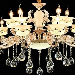Lustre classique traditionnel en alliage de zinc pour intérieur et jardin, style mini cristal, 15 ampoules
