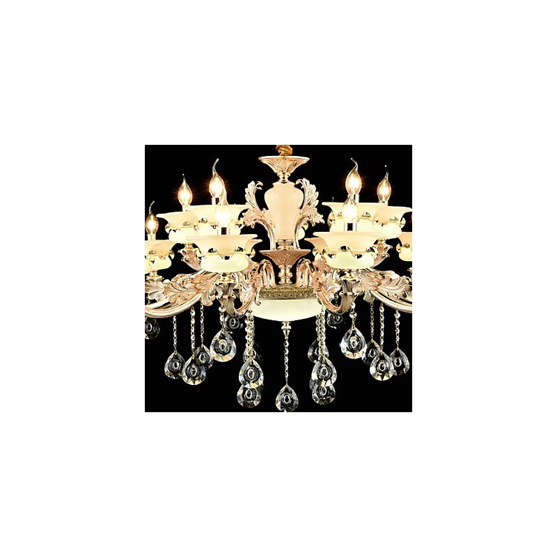 Lustre classique traditionnel en alliage de zinc pour intérieur et jardin, style mini cristal, 15 ampoules