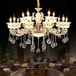 Lustre classique traditionnel en alliage de zinc pour intérieur et jardin, style mini cristal, 15 ampoules