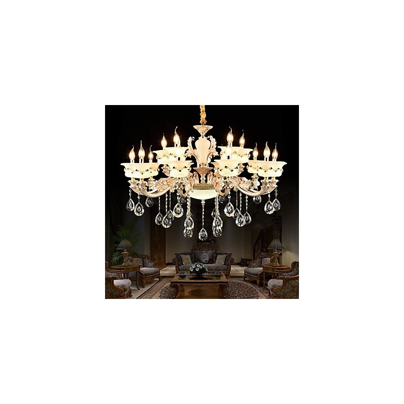 Lustre classique traditionnel en alliage de zinc pour intérieur et jardin, style mini cristal, 15 ampoules