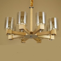 Lampe à suspension tendance avec couvercle en bois et verre