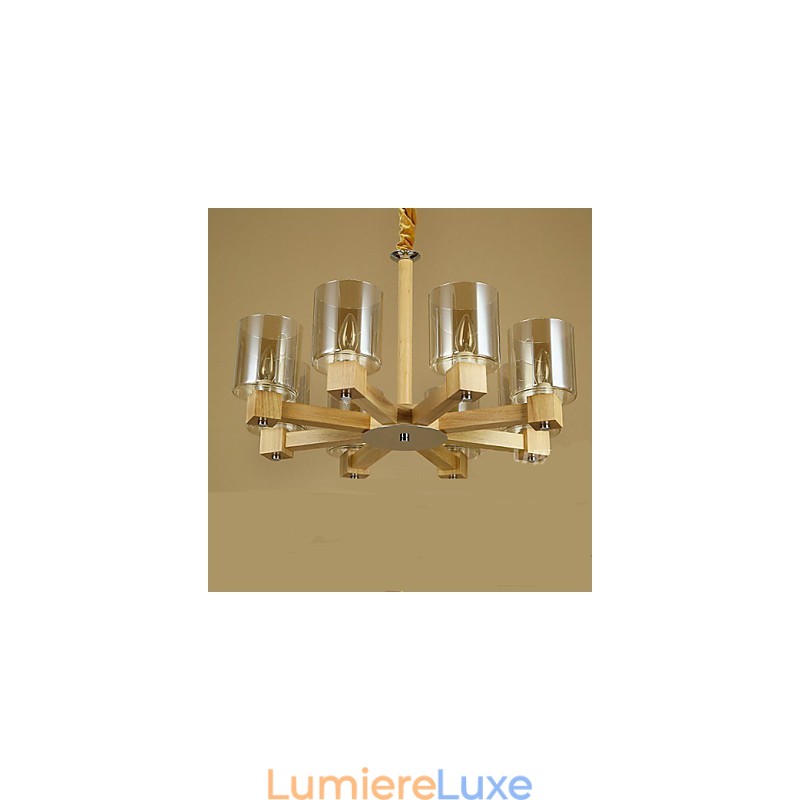 Lampe à suspension tendance avec couvercle en bois et verre