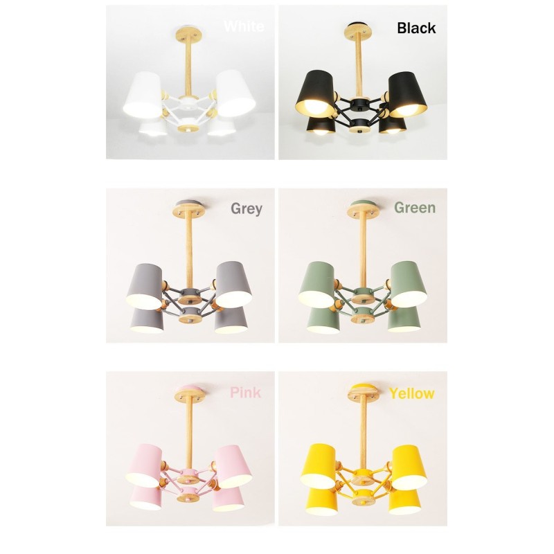 Lustre vintage en métal et bois à 4 lumières multicolores style macaron