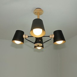 Lustre vintage en métal et bois à 4 lumières multicolores style macaron