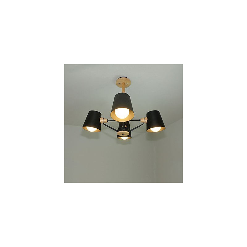 Lustre vintage en métal et bois à 4 lumières multicolores style macaron