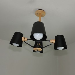 Lustre vintage en métal et bois à 4 lumières multicolores style macaron