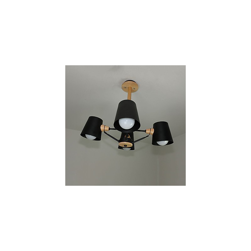 Lustre vintage en métal et bois à 4 lumières multicolores style macaron