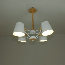 Lustre vintage en métal et bois à 4 lumières multicolores style macaron