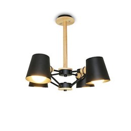 Lustre vintage en métal et bois à 4 lumières multicolores style macaron