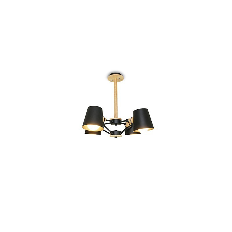 Lustre vintage en métal et bois à 4 lumières multicolores style macaron