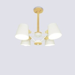Lustre vintage en métal et bois à 4 lumières multicolores style macaron
