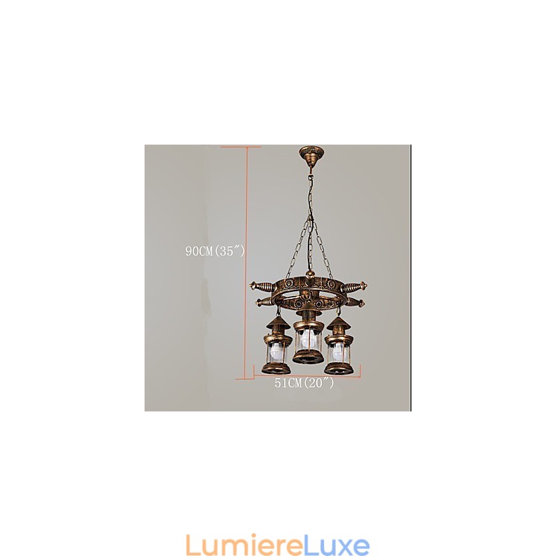Lustre en métal style mini design rustique avec globe rétro vintage
