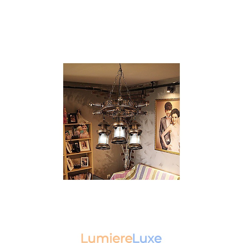 Lustre en métal style mini design rustique avec globe rétro vintage