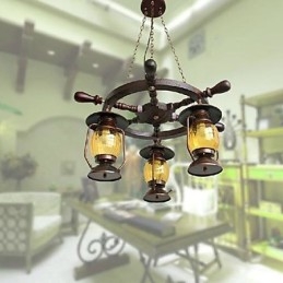 Lustre rétro en bois et bambou peint