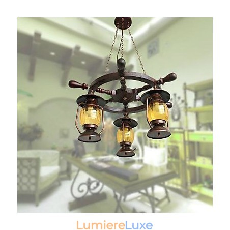 Lustre rétro en bois et bambou peint Lustre rétro en bois et bambou peint