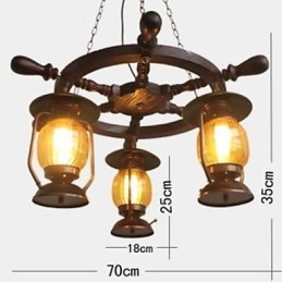 Lustre rétro en bois et bambou peint