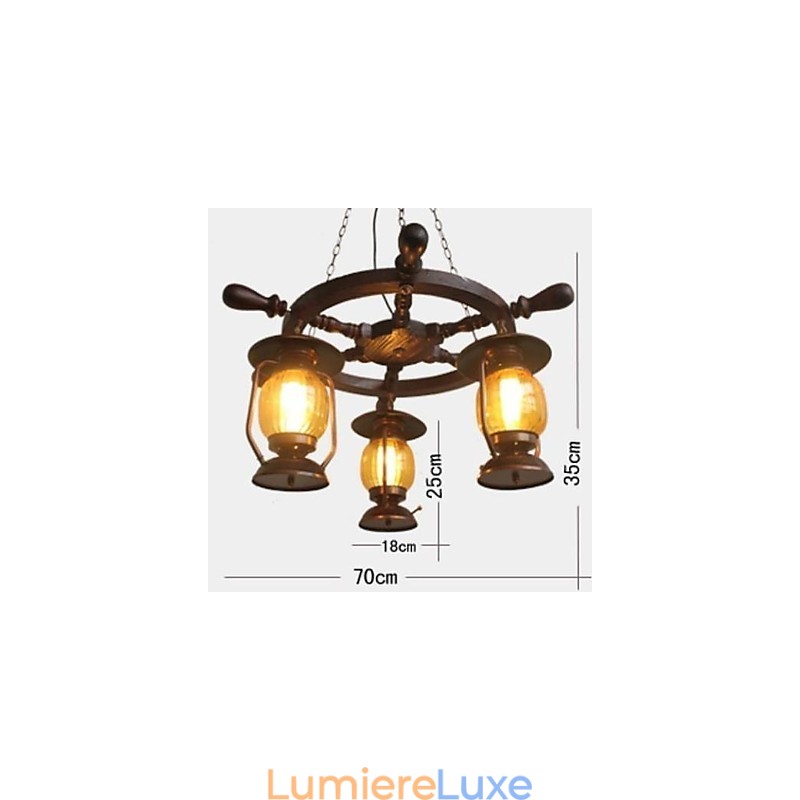 Lustre rétro en bois et bambou peint