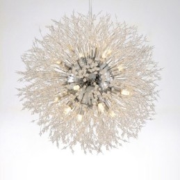 Lustre en métal et cristal chromé avec globe de feu d'artifice et pissenlit