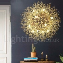 Lustre en métal et cristal chromé avec globe de feu d'artifice et pissenlit