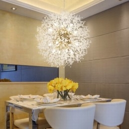 Lustre en métal et cristal chromé avec globe de feu d'artifice et pissenlit