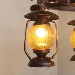 Lustre rétro en bois et bambou peint